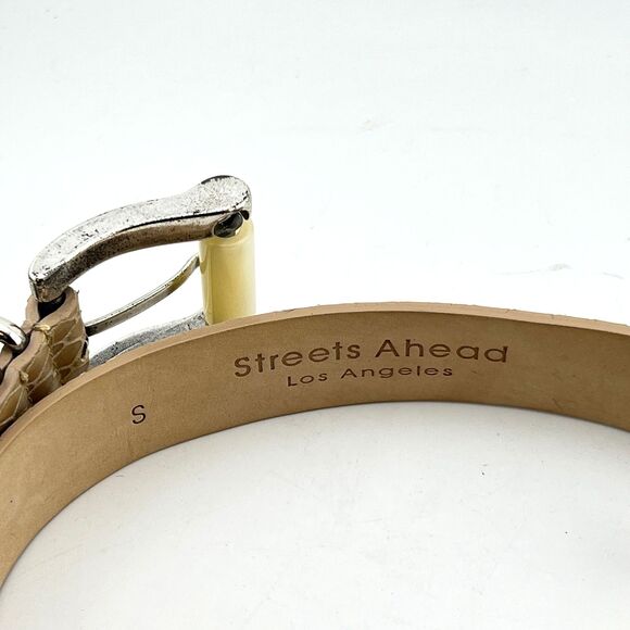 Vtg STREETS AHEAD LA Women\'s S Beige Leather Snake Embossed BELT Silver Buckle main image 5